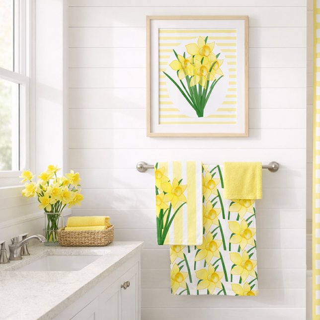 Spring Yellow Daffodils Flowers Bath Towel Set (Creator Uploaded)