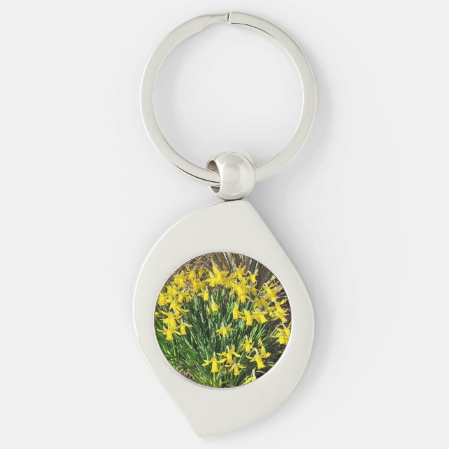 Spring Yellow Daffodils Metal Key Ring (Front)