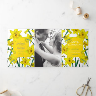 Spring yellow daffodils white green wedding  Tri-Fold programme
