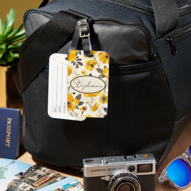 Spring yellow floral  luggage tag (Front & Back)