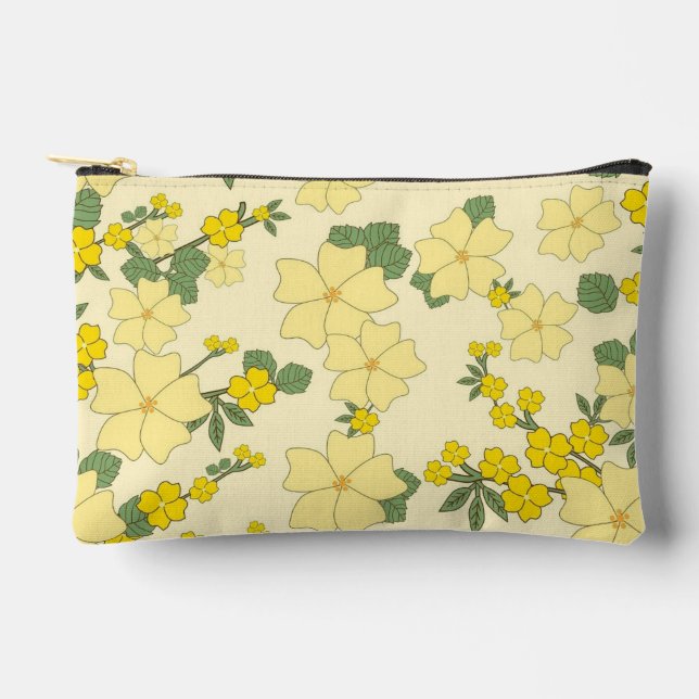 Spring Yellow Floral Pattern Accessory Pouch (Front)