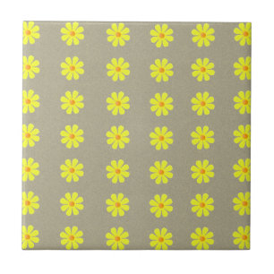 Spring yellow flowers on abstract grey background ceramic tile