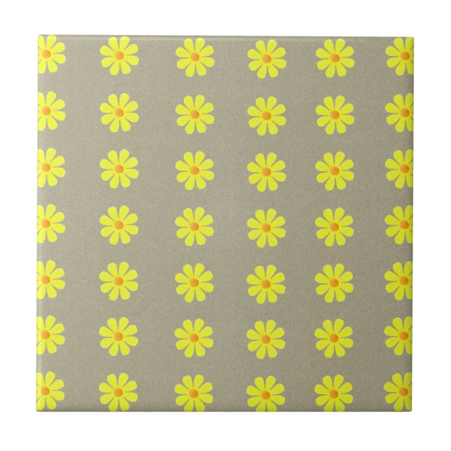 Spring yellow flowers on abstract grey background ceramic tile (Front)