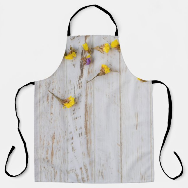Spring yellow flowers, white plank decor. apron (Front)