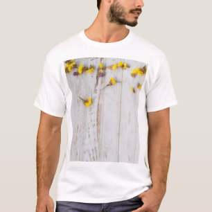 Spring yellow flowers, white plank decor. T-Shirt