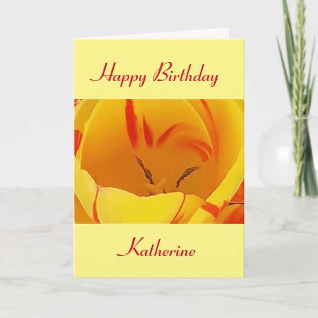 Spring Yellow Tulip Birthday Card (Front)