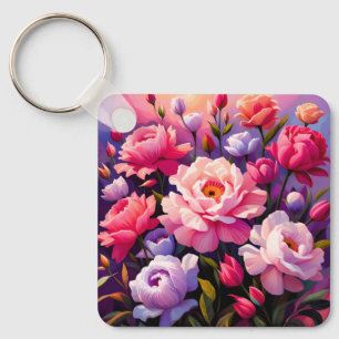 Spring Zen Sunrise Pink Blossom Garden  Key Ring