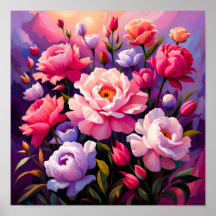 Spring Zen Sunrise Pink Blossom Garden  Poster