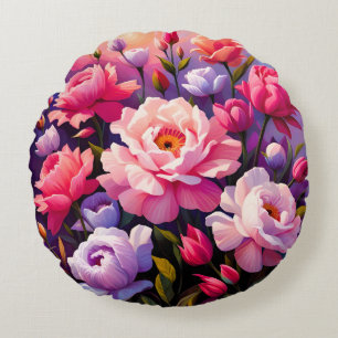 Spring Zen Sunrise Pink Blossom Garden Round Cushion