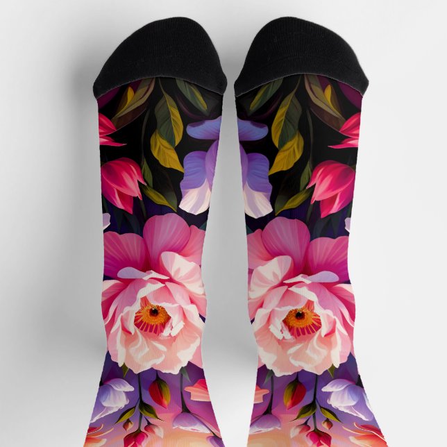 Spring Zen Sunrise Pink Blossom Garden  Socks (Top)