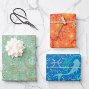 Spring Zodiac trio Pisces Aries Taurus Wrapping Paper Sheet