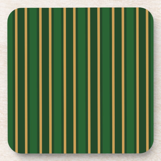 Springbok green and gold candy stripes coaster (Front)
