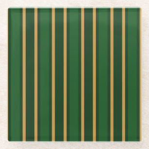 Springbok green and gold candy stripes glass coaster