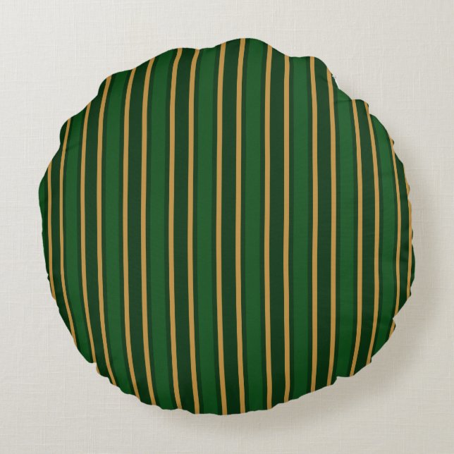 Springbok green and gold candy stripes round cushion (Back)