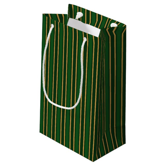 Springbok green and gold candy stripes small gift bag (Back Angled)