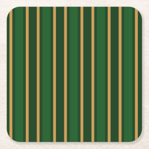 Springbok green and gold candy stripes square paper coaster