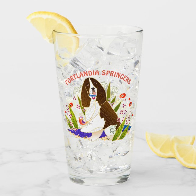 SPRINGER SPANIEL 16 ounce CUSTOMIZED glass (Front Ice)