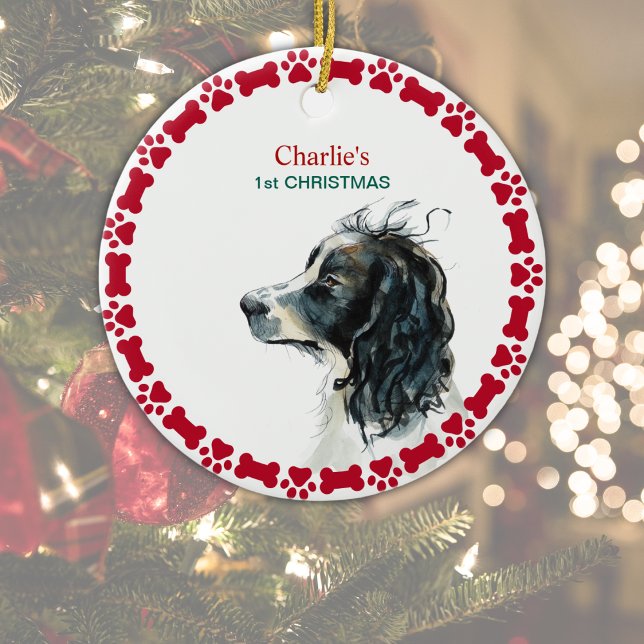 Springer Spaniel 1st Christmas Personalised Ceramic Ornament (Edit to add dog's name on front and year on reverse.  1st Christmas can be changed/ deleted)