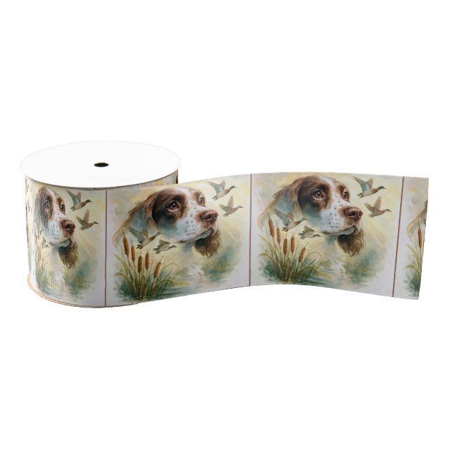 Springer Spaniel and Mallard Duck Double Exposure Grosgrain Ribbon (Spool)