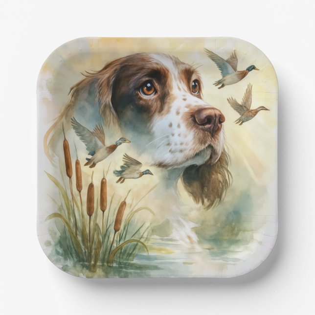Springer Spaniel and Mallard Duck Double Exposure Paper Plate (Front)