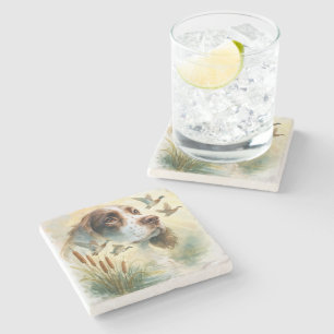 Springer Spaniel and Mallard Duck Double Exposure Stone Coaster
