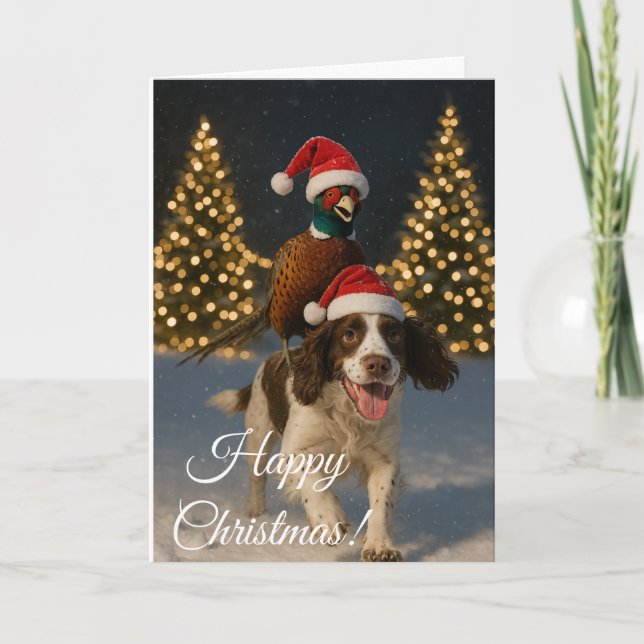Springer Spaniel and Pheasant Christmas card (Front)