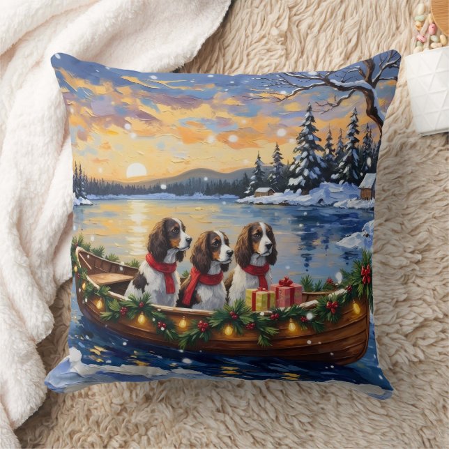 Springer Spaniel Christmas Boat Holiday Cushion (Blanket)