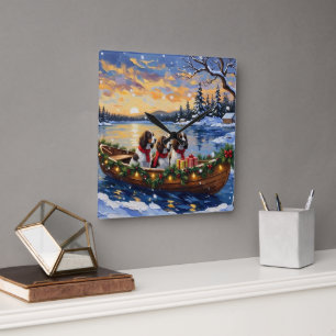 Springer Spaniel Christmas Boat Holiday Square Wall Clock