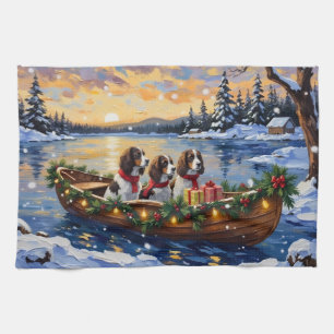 Springer Spaniel Christmas Boat Holiday Tea Towel
