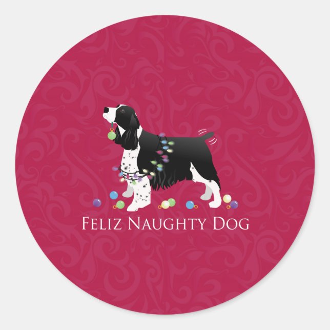 Springer Spaniel Christmas Design Classic Round Sticker (Front)