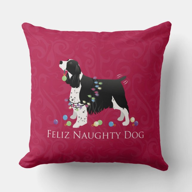 Springer Spaniel Christmas Design Cushion (Front)