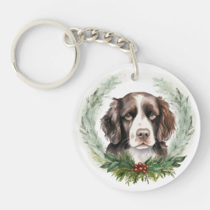 Springer spaniel Christmas Wreath Festive Pup Key Ring