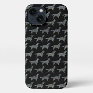 Springer Spaniel Cute Dog Silhouette Grid Black iPhone 13 Case