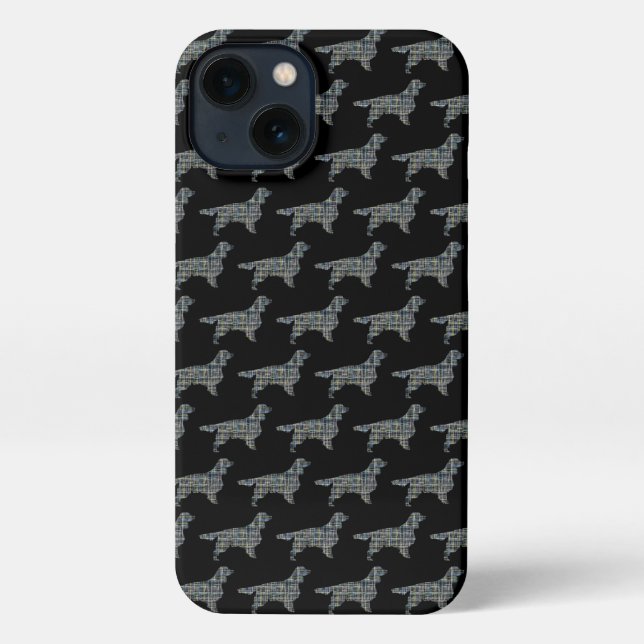 Springer Spaniel Cute Dog Silhouette Grid Black iPhone Case (Back)