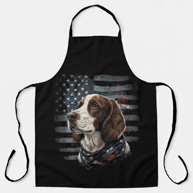 Springer Spaniel Dog American Flag Apron (Front)