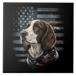 Springer Spaniel Dog American Flag Ceramic Tile
