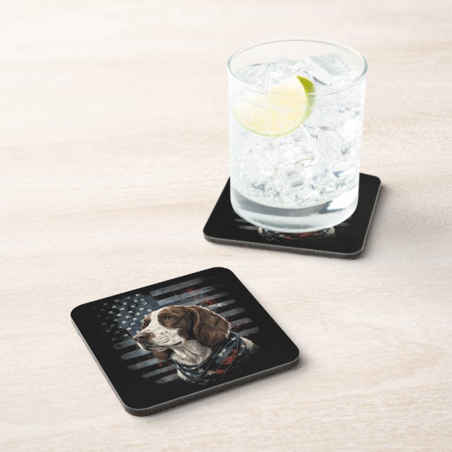 Springer Spaniel Dog American Flag Coaster (Right Side)