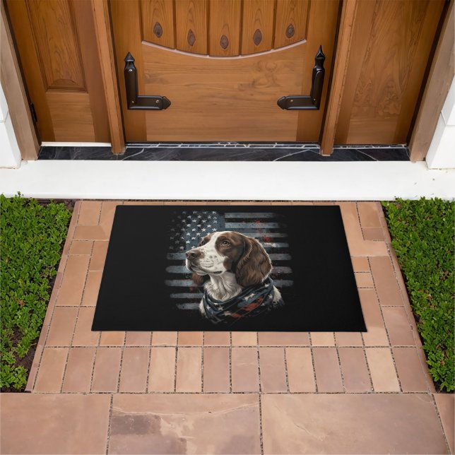 Springer Spaniel Dog American Flag Doormat (Outdoor)