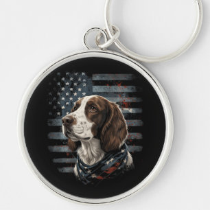 Springer Spaniel Dog American Flag Key Ring