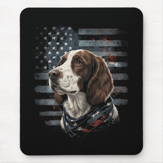 Springer Spaniel Dog American Flag Mouse Pad (Front)