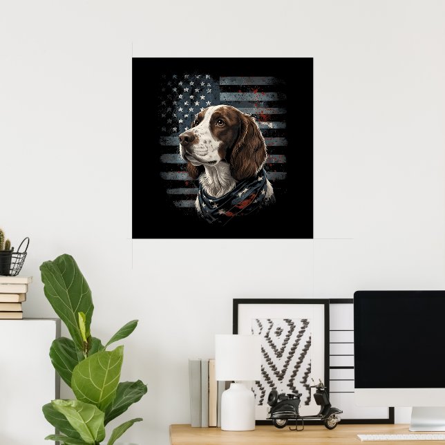 Springer Spaniel Dog American Flag Poster (Home Office)