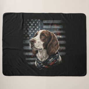 Springer Spaniel Dog American Flag Sherpa Blanket