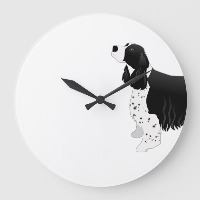 Springer Spaniel Dog Basic Breed Silhouette Black Large Clock (Front)