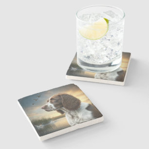 Springer Spaniel Dog By a Duck Pond Stone Coaster