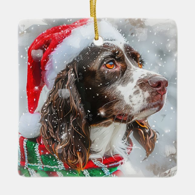 Springer Spaniel Dog Christmas Festive Ceramic Ornament (Front)