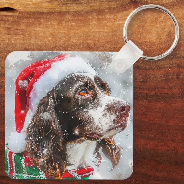 Springer Spaniel Dog Christmas Festive Key Ring (Back)