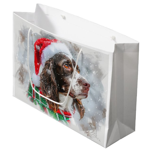 Springer Spaniel Dog Christmas Festive Large Gift Bag (Front Angled)