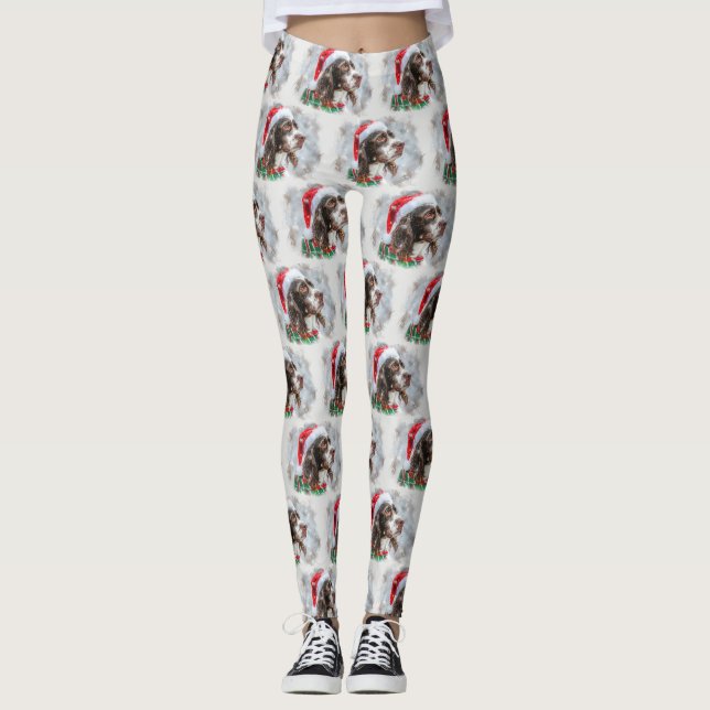 Springer Spaniel Dog Christmas Festive Leggings (Front)