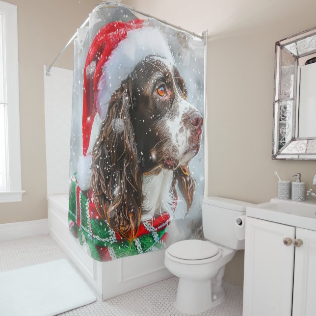 Springer Spaniel Dog Christmas Festive Shower Curtain (In Situ)