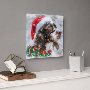 Springer Spaniel Dog Christmas Festive Square Wall Clock